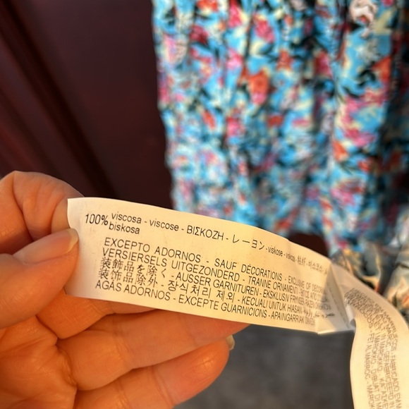 ZARA Boho Blue Red Floral Print V-Neck Lace Midi Dress size extra small - Picture 12 of 13